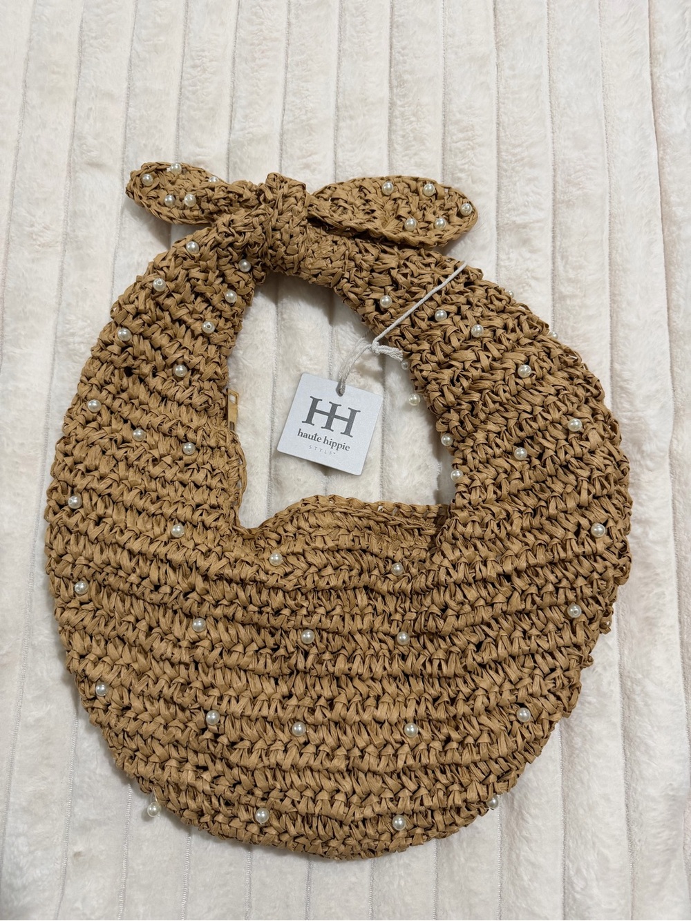 Haute Hippie Tan Woven Pearl-Embellished Shoulder Bag - Picture 1 of 5